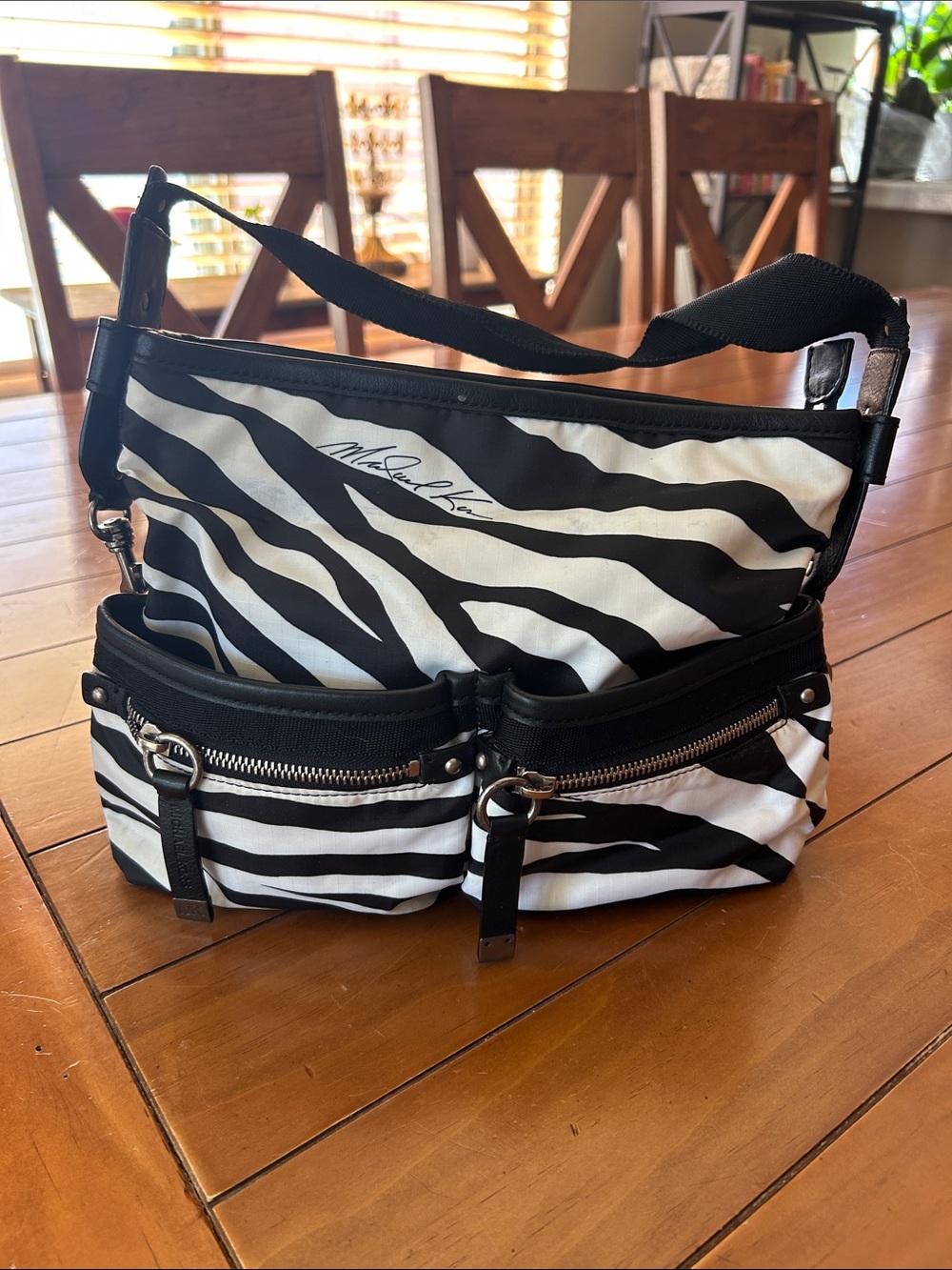 Michael Kors Zebra Print Nylon Shoulder Bag Black & White - Picture 1 of 6